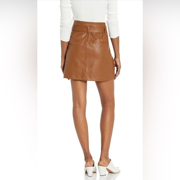 🦋NWT PAIGE Blanka Vegan Leather Pleats High Waisted Dark Argan Mini Skirt SZ L - Picture 3 of 4